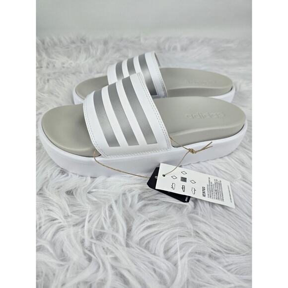 adidas Shoes - adidas Adilette Platform Slides Cloud White Zero Metallic Grey One Size 9 NWT